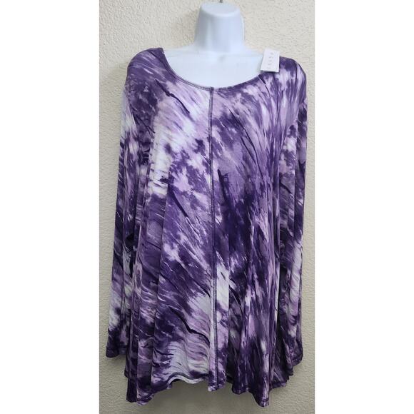 Livi Purple Tie Dye Athleisure Split Back Top 22 24 New With Tags Long Sleeves - Picture 1 of 6